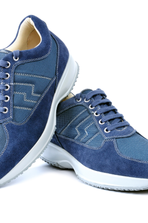 Casual Blue Suede and Mesh Lace-Up Sneakers for Men