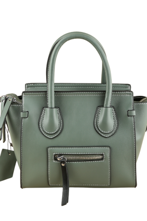Chic Sage Green Structured Handbag with Front Pocket